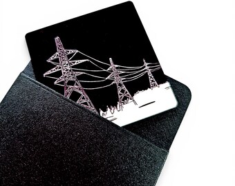 Pylons Magnet - Linocut Design with Gift Envelope and Sticker. Choice of Message for Gifting