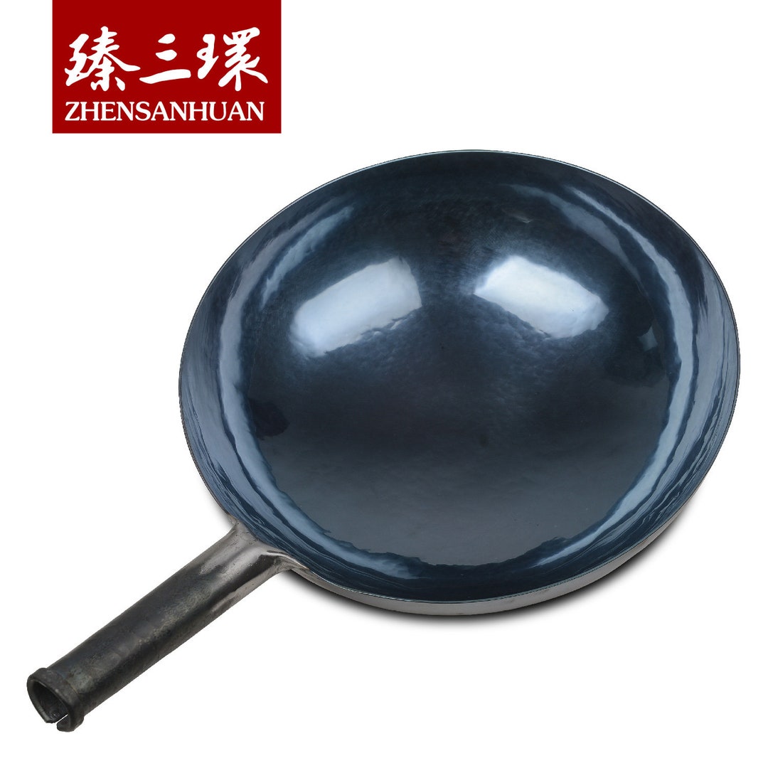 14-inch (36cm) Pre-Seasoned Black Carbon Steel Wok with Round Bottom
