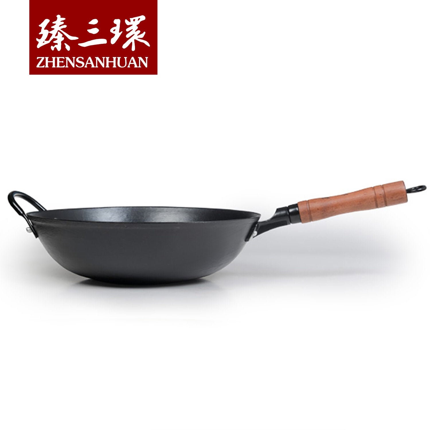 Zhensanhuan Handmade Cast Iron Wok No Coating No Painting Flat Bottom  Induction Suitable 