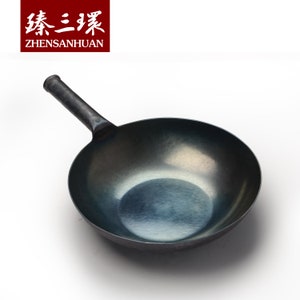 Chinese traditional, hand hammered iron woks, stir fry pans,  no coating, induction suitable，Flat Bottom