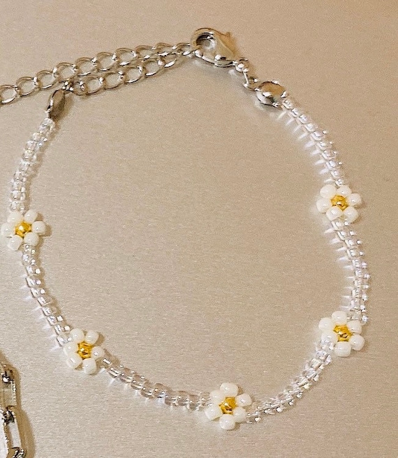 Beads Bracelet Flower beads bracelet flower silver Etsy