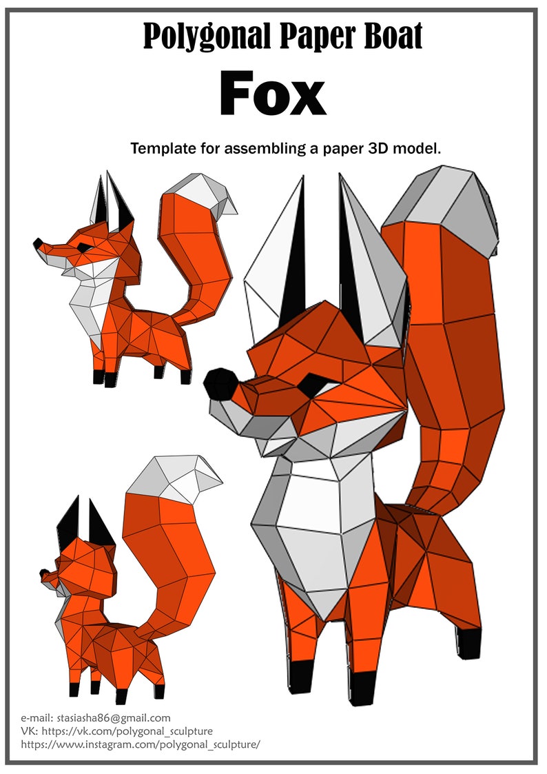 Papercraft 3D Fox DIY PDF template pattern pepakura decor Etsy