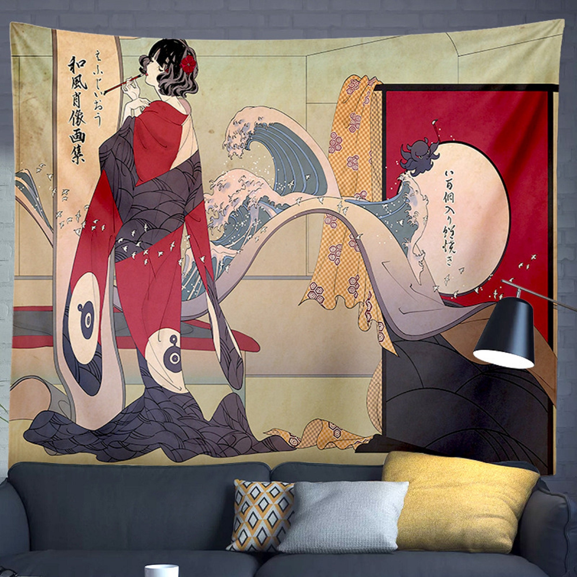 Japanese Women Tapestry Female Artist Art Wave Tapestry  Etsy