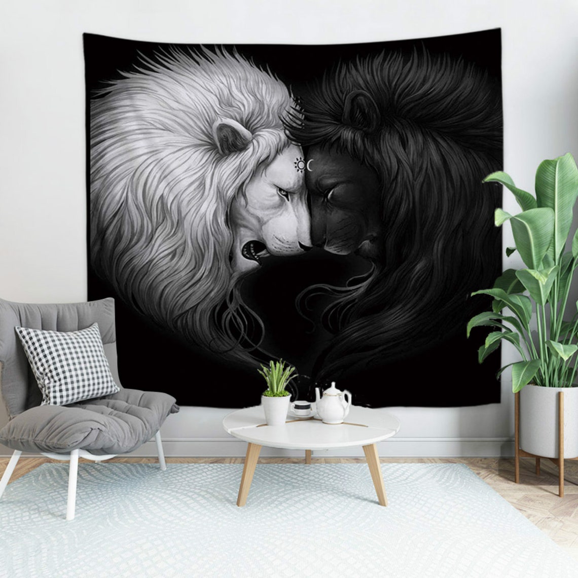 Wall Tapestry Lions Tapestry White Lion Decor Couple Lion Etsy