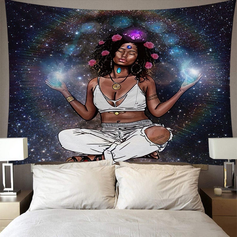 Starry Girl Black Tapestry African Women Wall Tapestry Etsy 