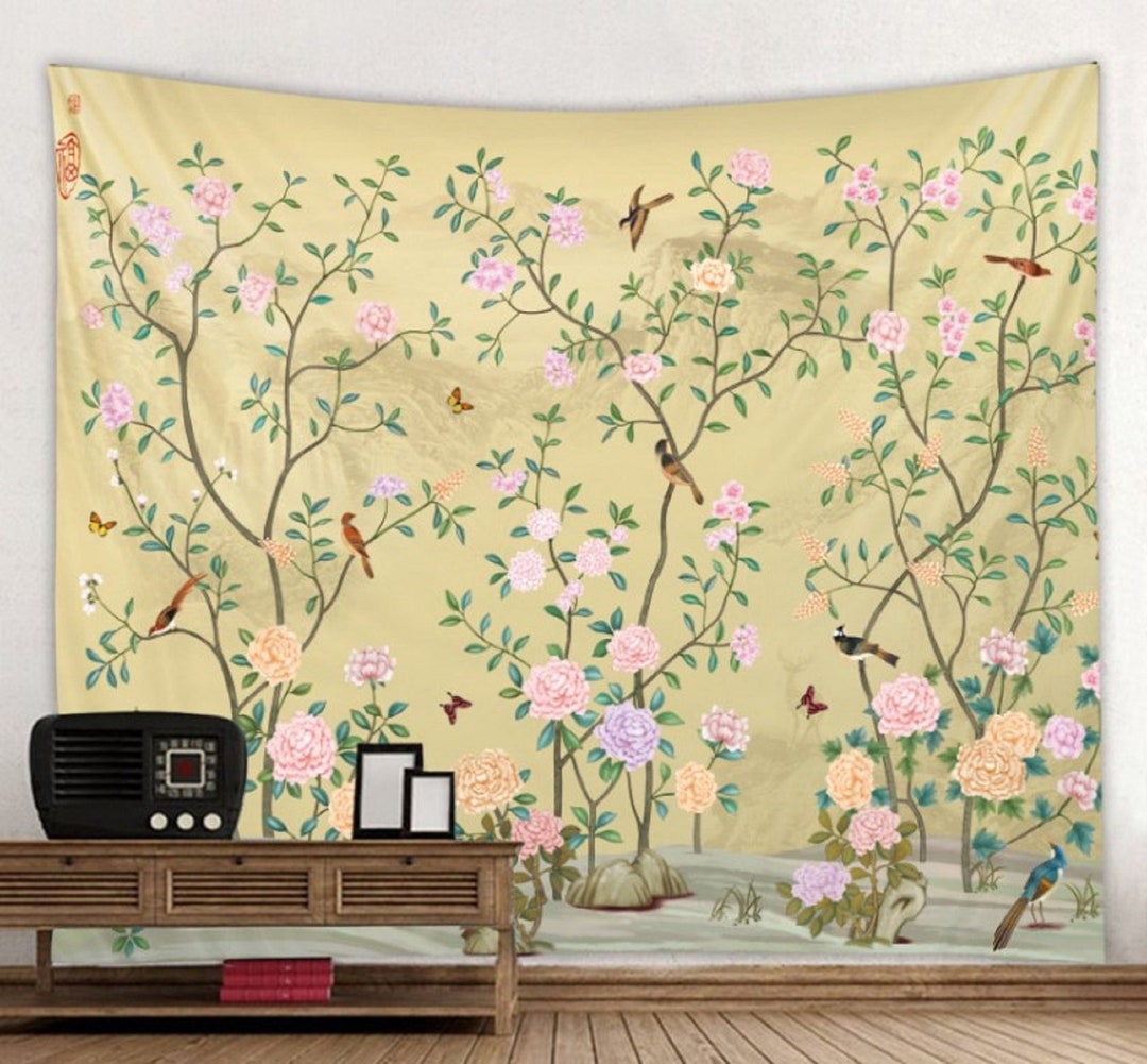 Flower Tree Decor Tapestries Bird Wall Hanging Tapestry Home Etsy