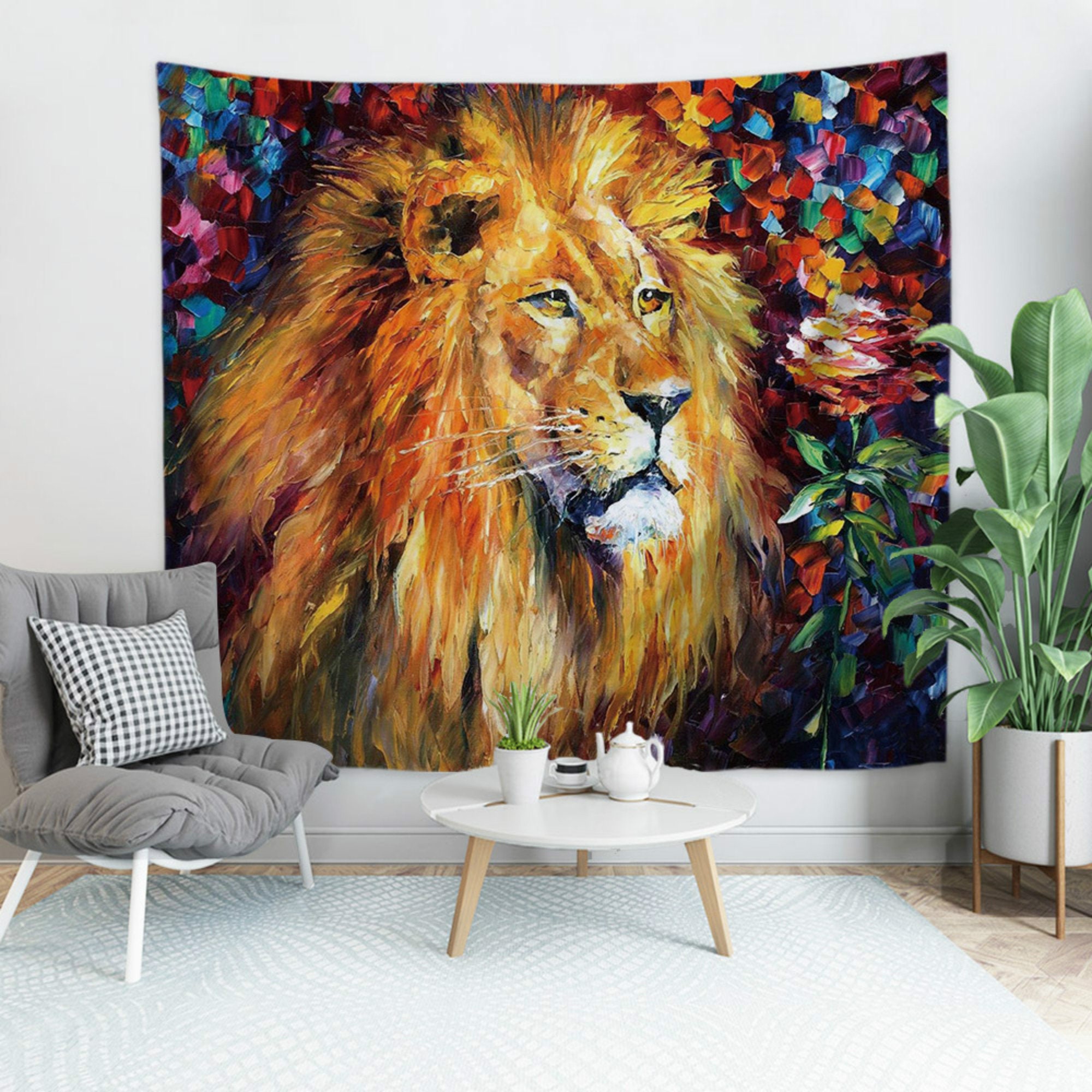 Lion Tapestry Wall Hanging Tapestries Dorm Art Golden Etsy