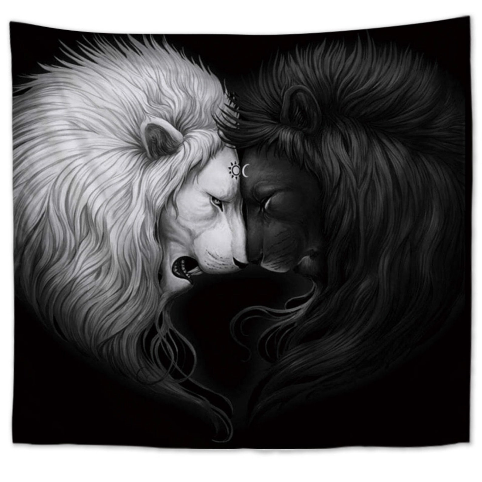 Wall Tapestry Lions Tapestry White Lion Decor Couple Lion Etsy