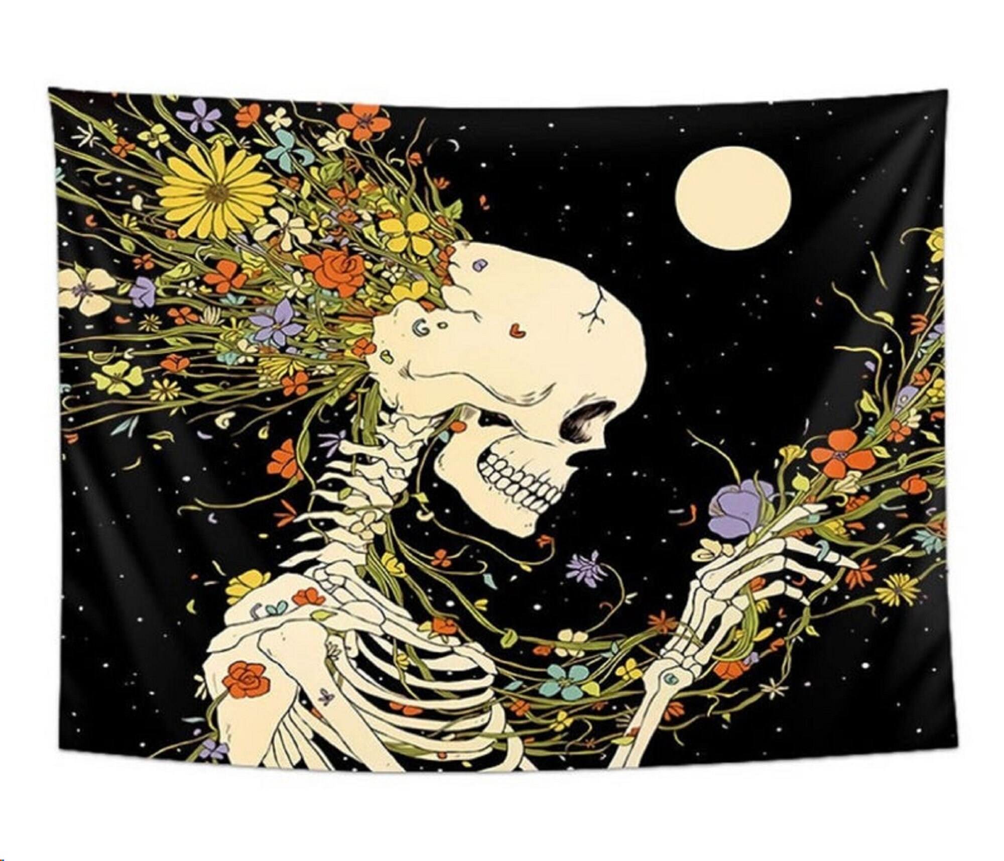 Skull Tapestry Skull Wall Art Flower Tapestry Women Etsy
