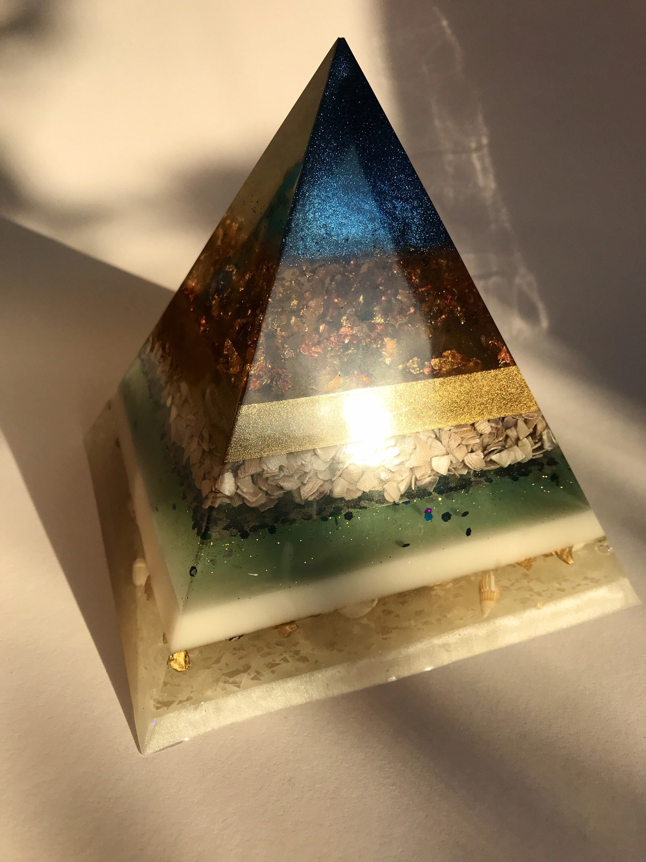 Large decoration pyramid of epoxy resin gold leaf sea Etsy