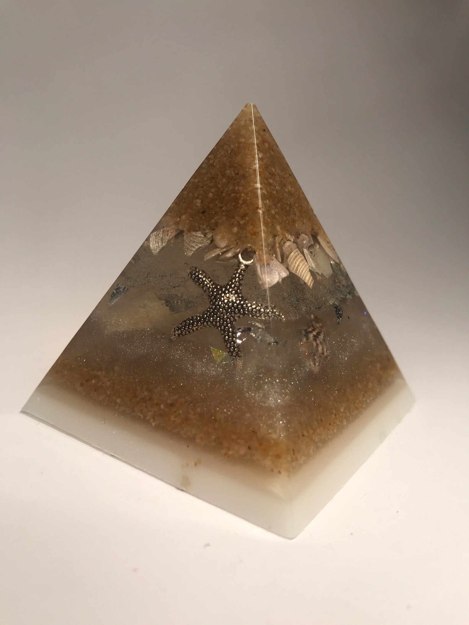 Pyramid epoxy resin decoration with real shells and sand Etsy