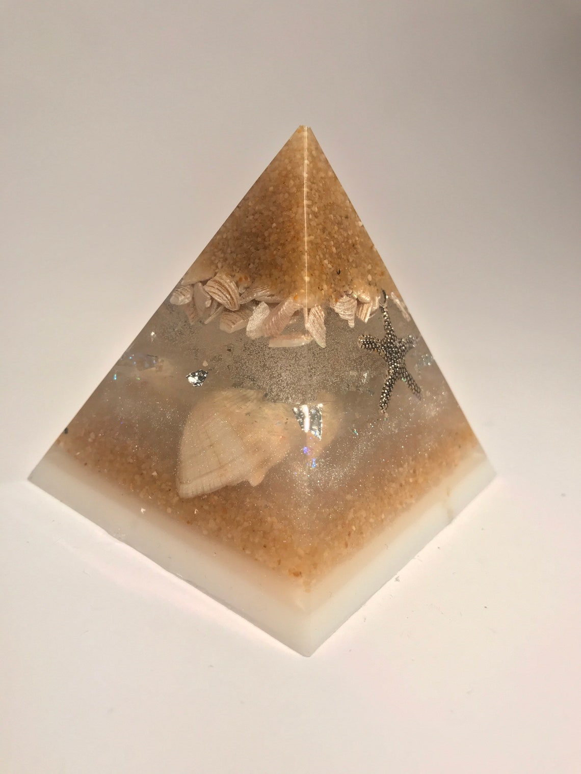 Pyramid epoxy resin decoration with real shells and sand Etsy
