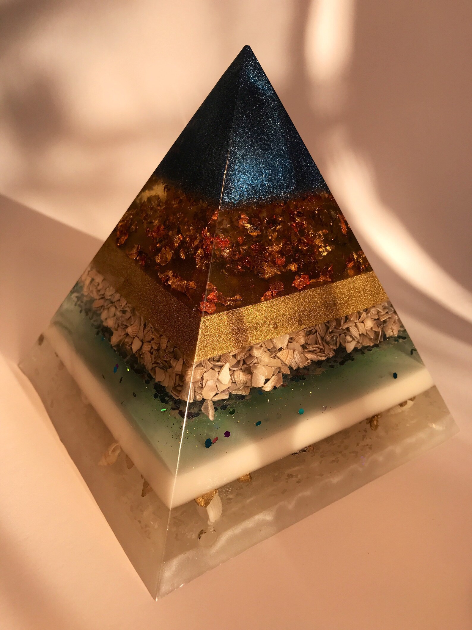 Large decoration pyramid of epoxy resin gold leaf sea Etsy