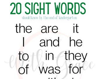 First 20 Sight Words Digital Download