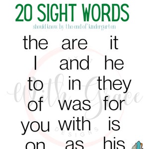 First 20 Sight Words Digital Download