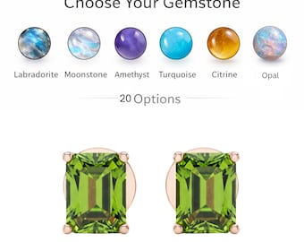 Emerald Cut Gemstone Stud Earrings 6x8mm Dainty Studs • UNIQ008