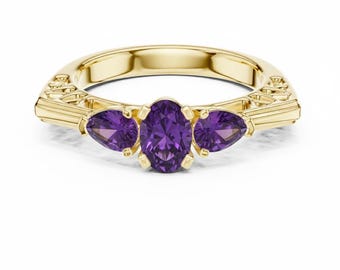 Three Gemstone Ring, Sterling Silver Multi Stone Engagement Ring