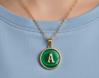 Green Onyx Initial Necklace • Personalized Alphabet Charm Pendant