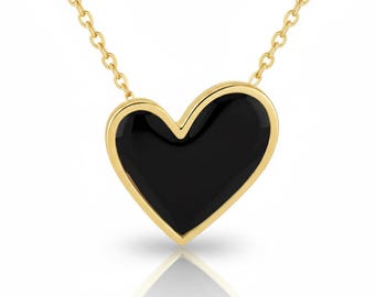 Black Onyx Gemstone Fancy Unique Shape Heart Necklace