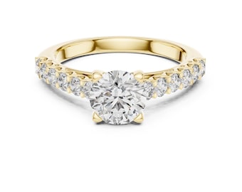 Round Moissanite Ring 24k Gold With Small Diamond Stones