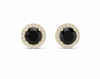 18k Gold Sterling Silver Gemstone Stud Earrings, Moissanite Side Stones
