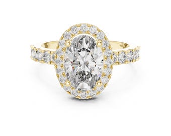 Oval Cut Moissanite Halo Ring 24k Gold