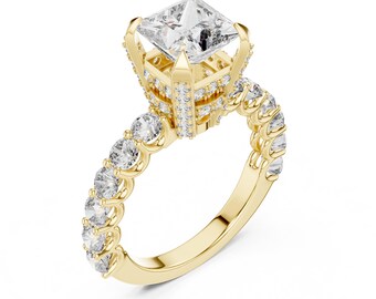 Princess Cut Moissanite Cathedral Ring