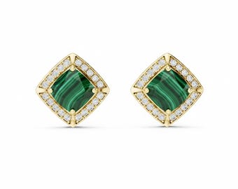18k Gold Sterling Silver Gemstone Stud Earrings, Moissanite Side Stones