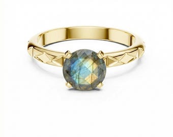 1 CT Round Cut Solitaire Gemstone Ring, Sterling Silver Engagement Ring