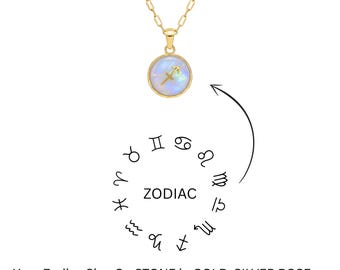 Rainbow Moonstone Zodiac Sign Necklace • Personalized Zodiac On Gemstone Pendant