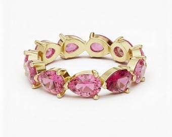 18k Gold Pear Cut Pink Tourmaline Eternity Band