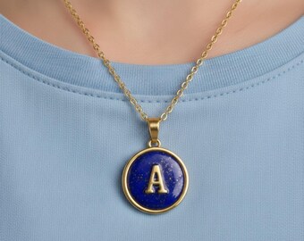 Lapis Lazuli Initial Necklace • Personalized Alphabet Charm Pendant
