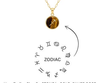 Tiger eye Zodiac Sign Necklace • Personalized Zodiac On Gemstone Pendant