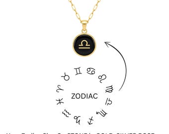 Black Onyx Zodiac Sign Necklace • Personalized Zodiac On Gemstone Pendant