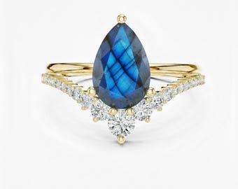 Pear Cut Engagement Ring, Vintage Style Gemstone Ring