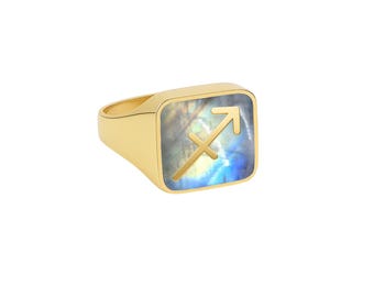 Custom Zodiac Signet Ring, Moonstone Gemstone, Sterling Silver