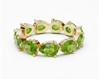 18k Gold Pear Cut Peridot Eternity Band
