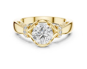 24k Gold Moissanite Ring with Side Small Stones
