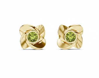 18k Gold Sterling Silver Gemstone Stud Earrings, Round Cut