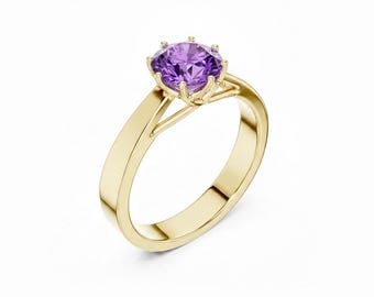 1 CT Round Cut Solitaire Gemstone Ring, Sterling Silver Engagement Ring