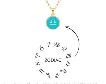 Turquoise Zodiac Sign Necklace • Personalized Zodiac On Gemstone Pendant