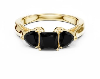 Three Stone Gemstone Ring, Sterling Silver Princess Cut Engagement Ring