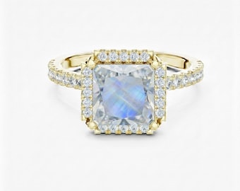 princess cut engagement ring, square cut gemstones ring