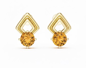 18k Gold Sterling Silver Gemstone Stud Earrings, Round Cut
