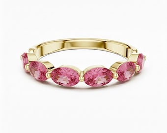 18k Gold Oval Cut Pink Tourmaline Half Eternity Band