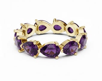 18k Gold Pear Cut Amethyst Eternity Band