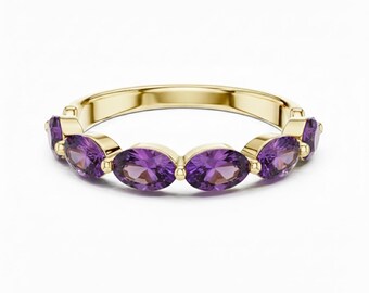 18k Gold Oval Cut Amethyst Half Eternity Band