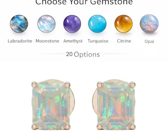 Opal Stud Earrings 6x8mm Emerald Cut Dainty Studs • UNIQ008