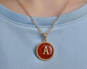 Carnelian Initial Necklace • Personalized Alphabet Charm Pendant