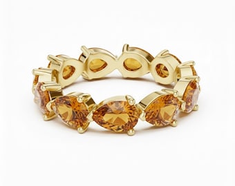 18k Gold Pear Cut Citrine Eternity Band